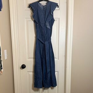 Loft Blue Denim Ruffle Dress. Size 6. Midi length. Excellent condition.